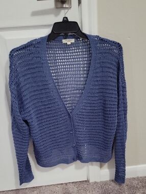 Max Studio Open-Weave V-Neck Cardigan - Blue